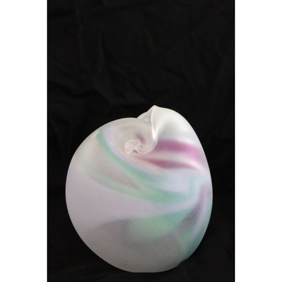 Vtg 1970's Purple Green Iridescent Bulbous Vase Abstract Design Studio Art Glass - Picture 1 of 9